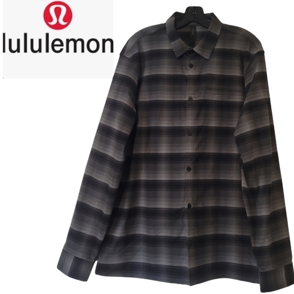 LULULEMON Masons Peak Flannel Size X-Large Shade Plaid Black Battleship like new - Picture 2 of 10